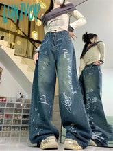 Lunivop Women’s Graffiti Print Pattern Design Y2K Unisex Jeans Vintage Street Casual Denim